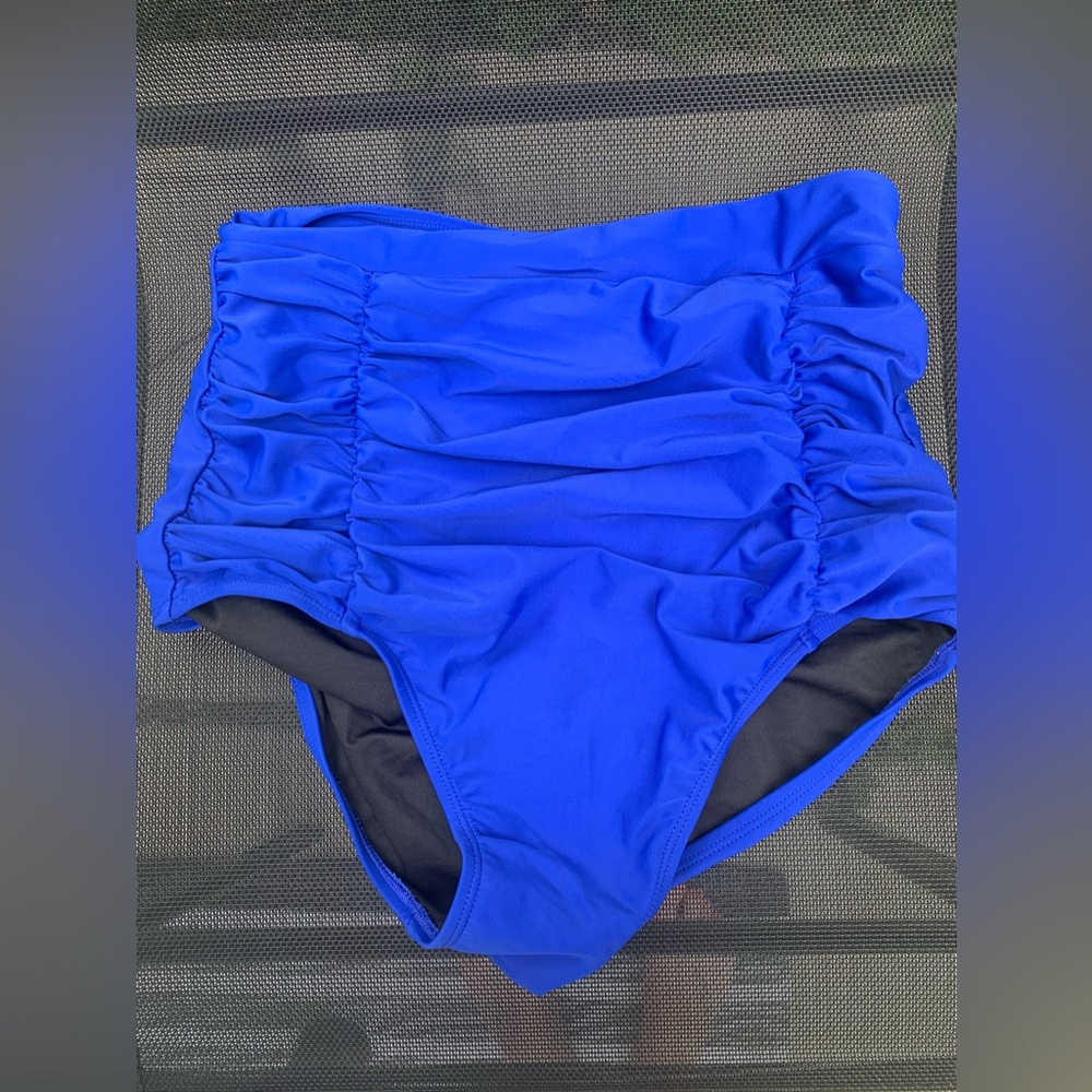 RELLECIGA High-Waisted Ruched Swim Bottoms in Royal Blue, Size Woman’s M…